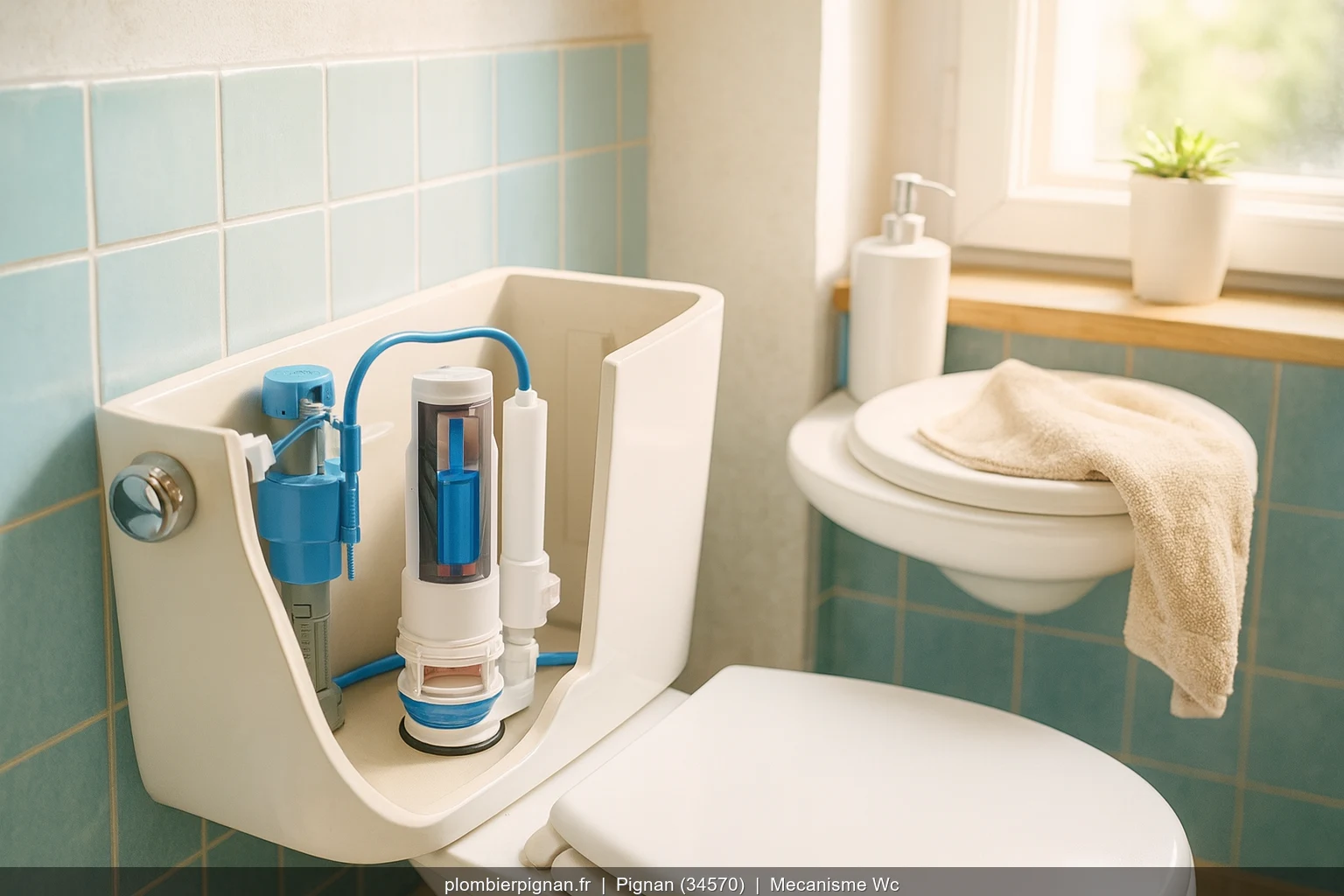 Remplacement mecanisme WC Geberit par plombier a Pignan (34570)
